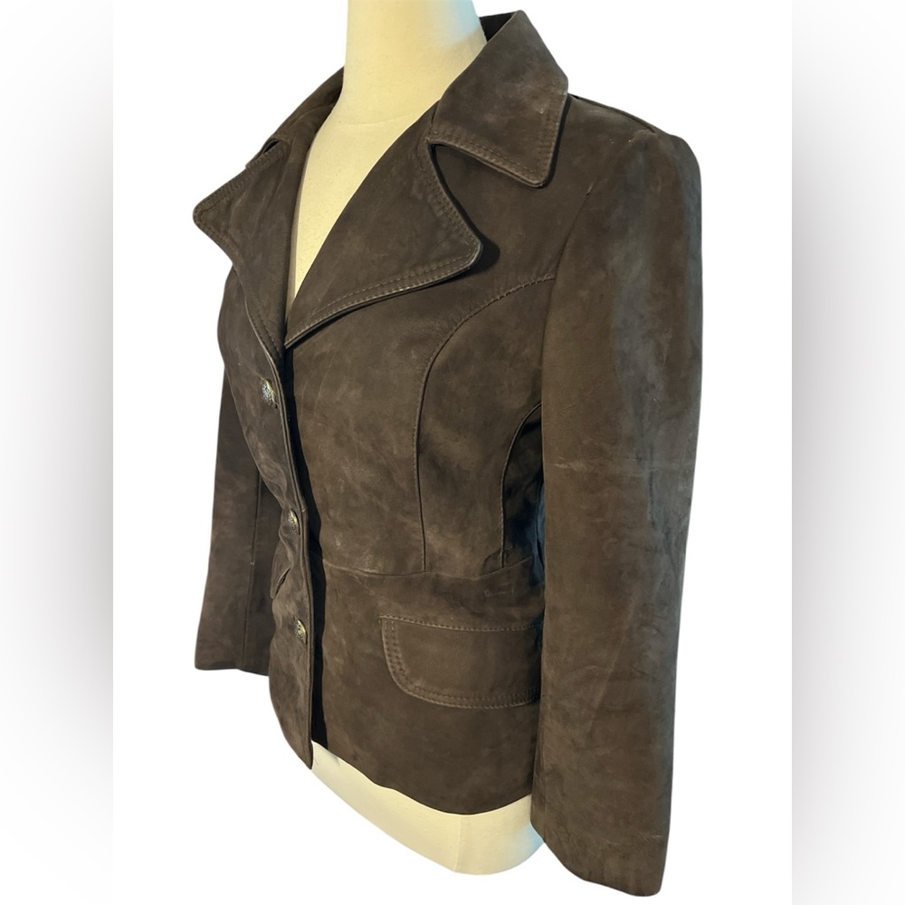Vintage Bohemian Brown Suede Fitted Jacket w/pockets & decorative Buttons Size S - Picture 5 of 16